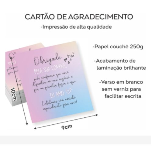 Card de Agradecimento 8,8x9,9cm • Obrigado peça Compra