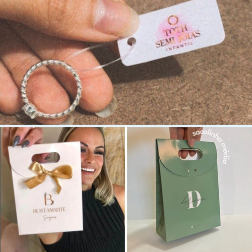 Combo COM SEU LOGO - Tag Grande, Trio e Embalagem Sacola Digital