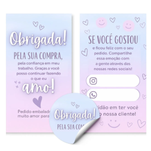 Card de Agradecimento 5x9cm • Obrigado peça Compra C/ Verso