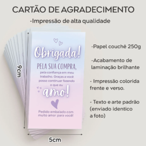 Card de Agradecimento 5x9cm • Obrigado peça Compra C/ Verso