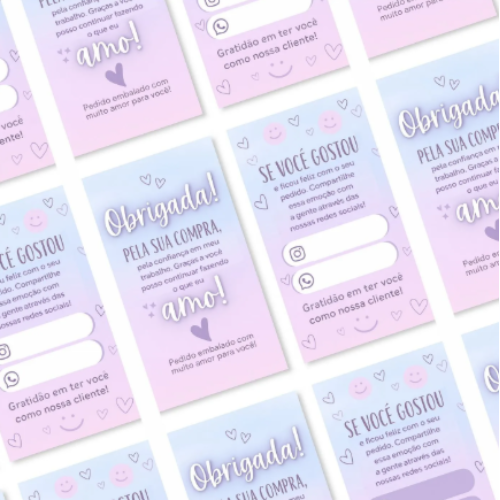 Card de Agradecimento 5x9cm • Obrigado peça Compra C/ Verso