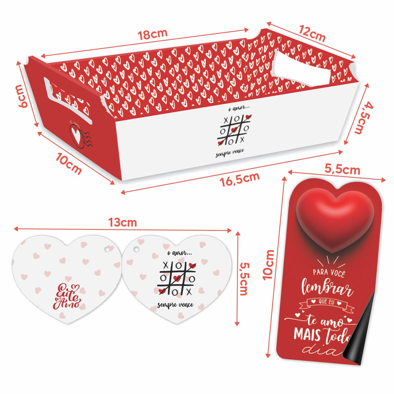 Cesta Tamanho P + Cartão de Coração + Imã de Geladeira  - O Amor Sempre Vence -Dia dos Namorados