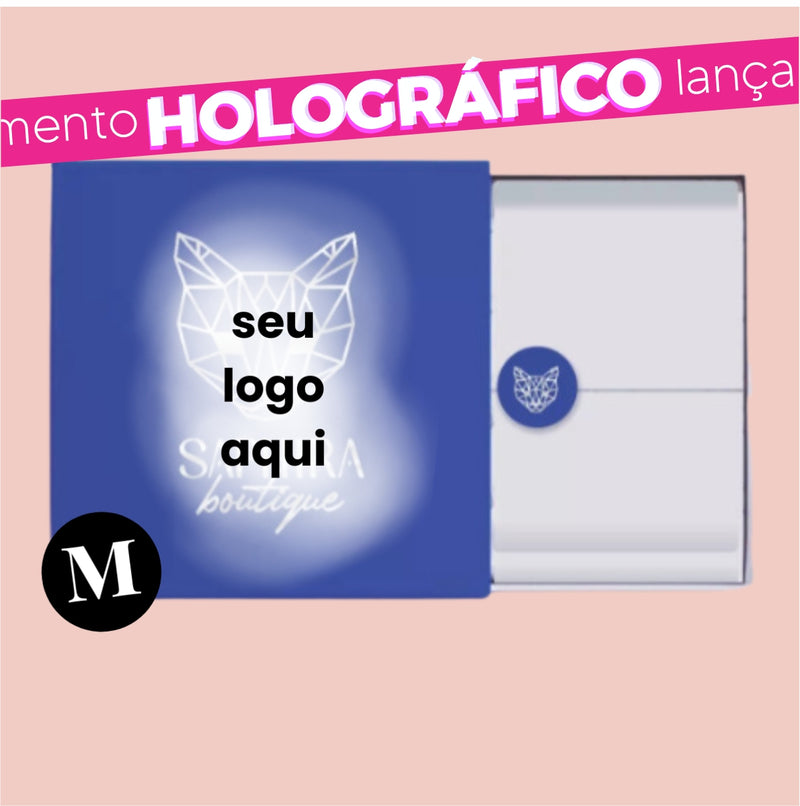Caixinha Gaveta M - HOLOGRÁFICA - COM SEU LOGO - 8X8X2,5CM