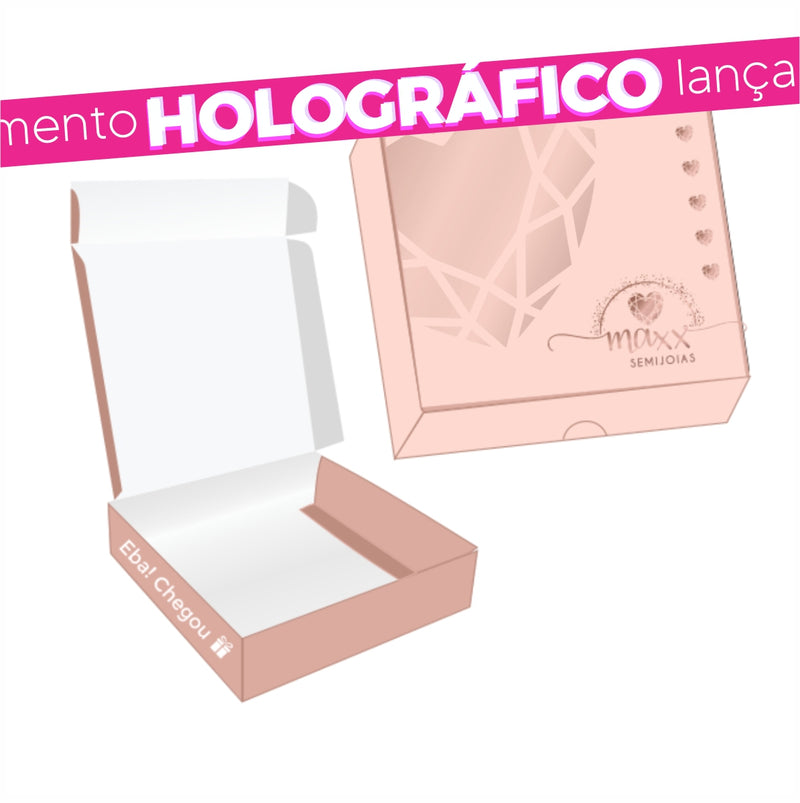 Caixa Quadrada - HOLOGRÁFICA - COM SEU LOGO - 8x8x2cm