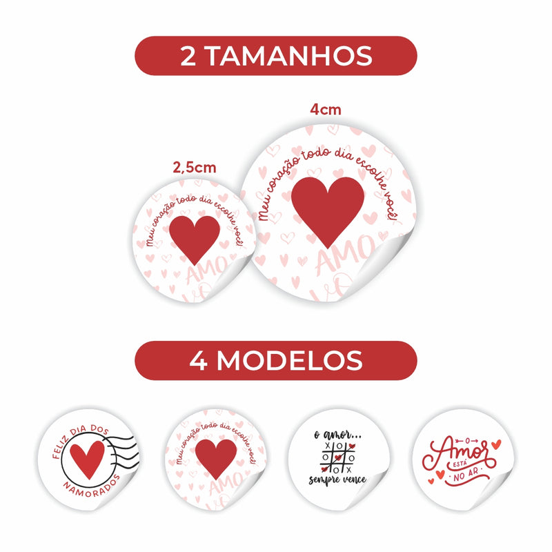 250un Adesivo 2,5 cm - Especial Dia dos Namorados