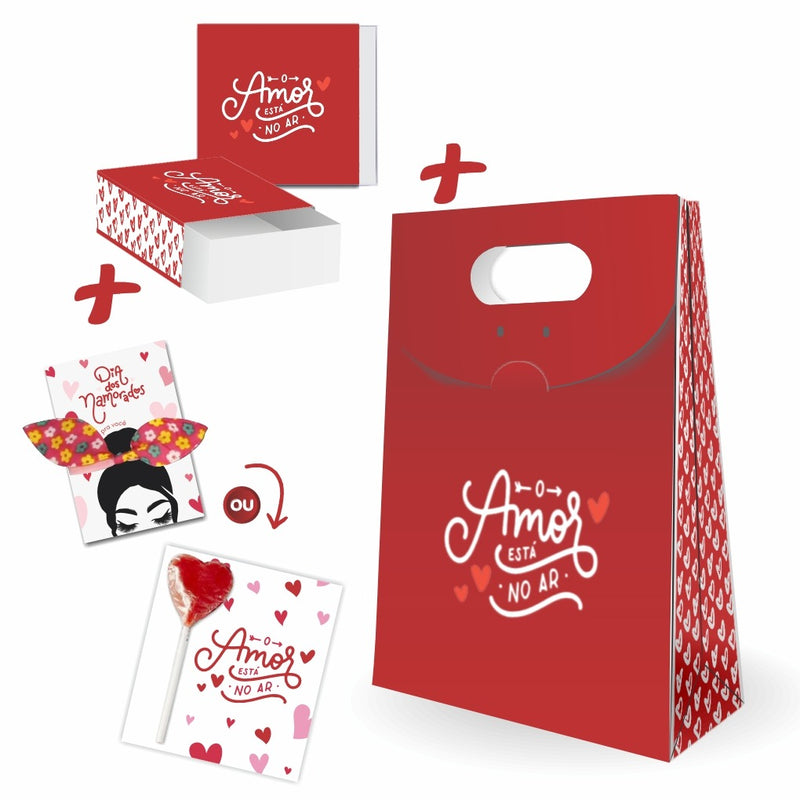 10un Kit 3 O amor está no ar  - Caixinha P +Sacolinha  + Cartão